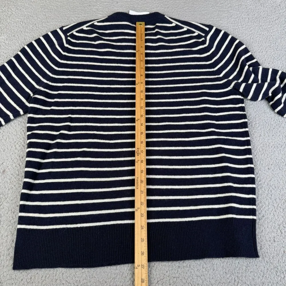 J CREW Sweater Men XL Navy Cream Striped Lambswool Blend Crew Neck Knit Pullover